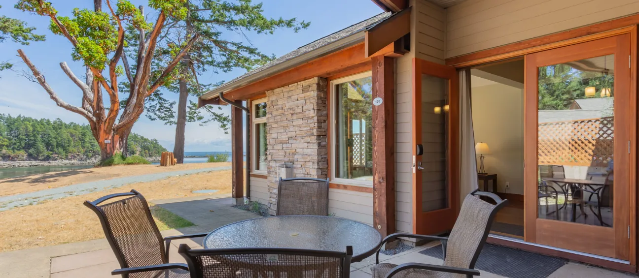 Mayne Island Resort Cottage view from the outdoor patio